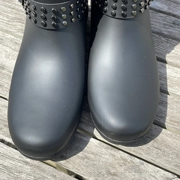 Hunter Sz 7 Black Refined Stud Biker Rubber Rain Bootie Ankle Boots - Picture 6 of 15